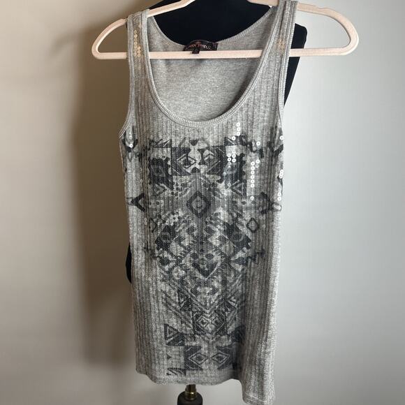 Vintage Almost Famous Sequin Tank Top Gray Y2K Womens XL Aztec Boho Ribbed Party - Picture 10 of 10
